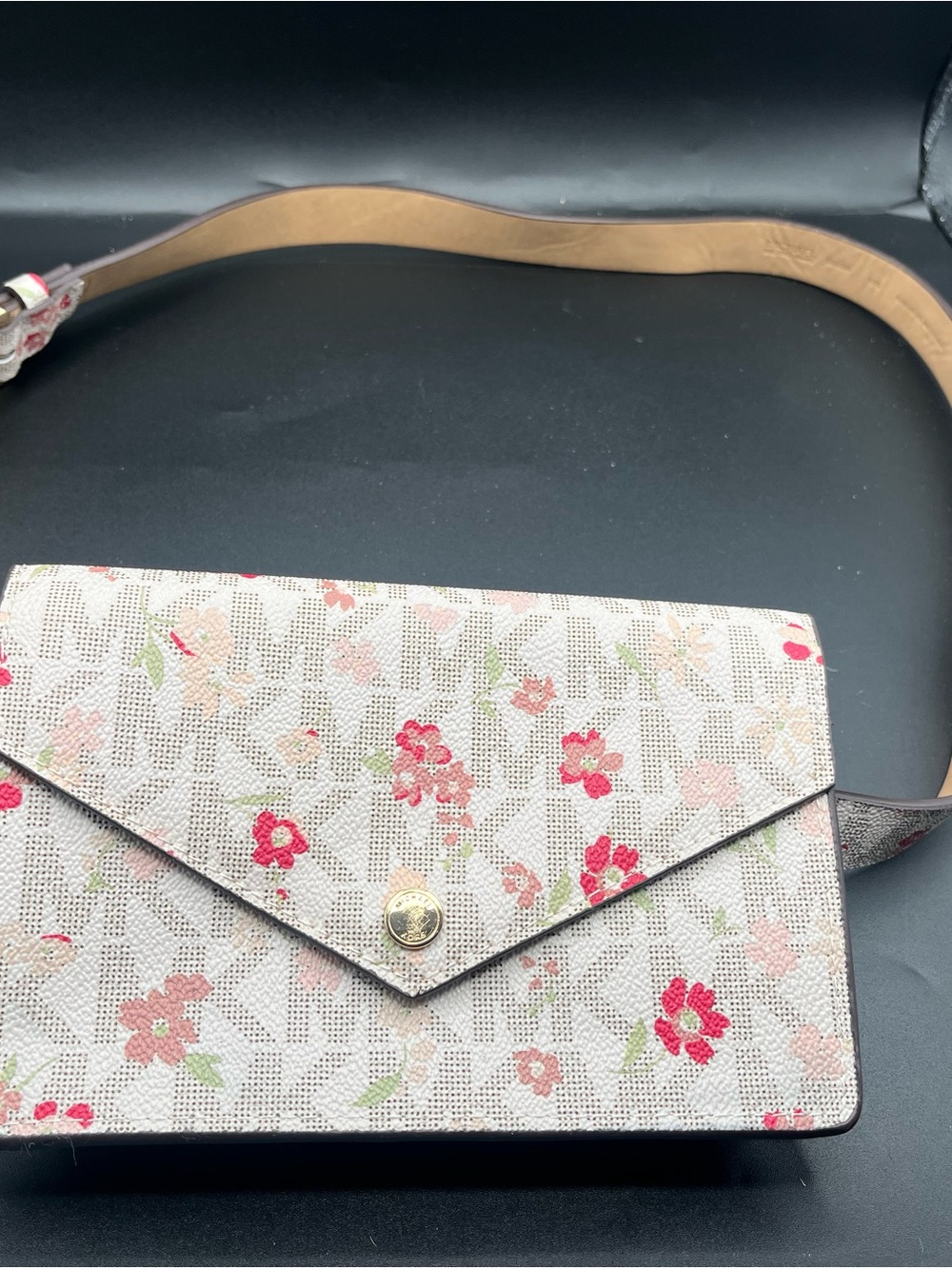 Michael Kors Floral Monogram Crossbody Bag in Cream and Pink